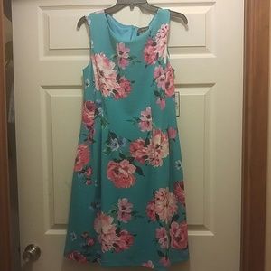 Turquois, pink and blue knee length dress